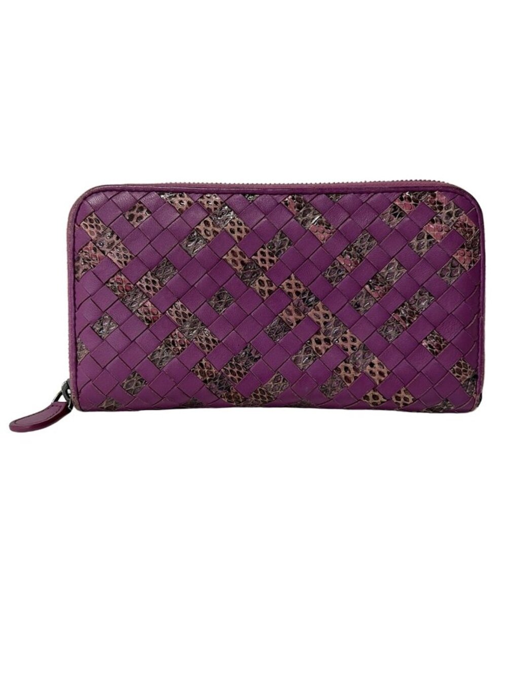 Bottega Veneta Wallet Intrecciato Purple Beige Multi Zip Around Leather